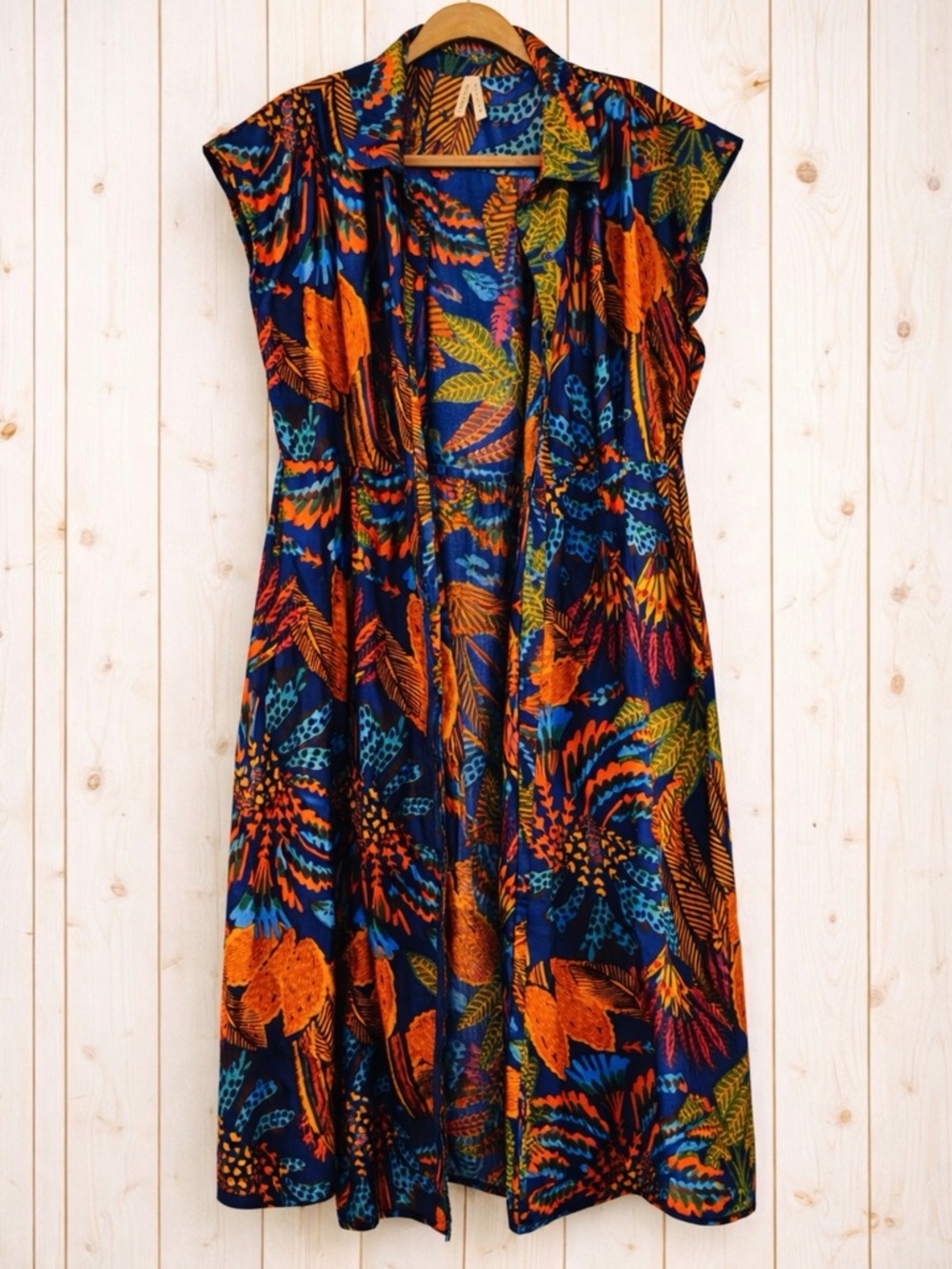 Live 4 Truth Navy Tropical Midi Shirt Dress~Button-Up Resort Duster Style ~ XL - Picture 8 of 12